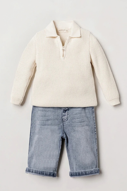 Little Oliver 2 Parça Erkek Bebek Triko & Denim Takım