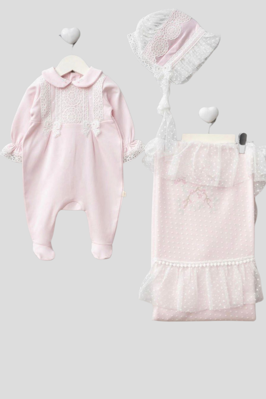 Celeste Pearl Kız Bebek Hastane Çıkış Seti- 4 Parça- Pembe