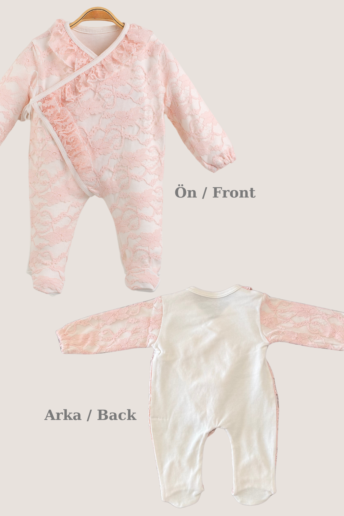 Royale Lace 3 Parça Dantelli Hastane Çıkışı Seti-Pembe