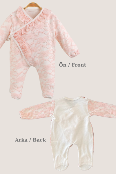 Royale Lace 3 Parça Dantelli Hastane Çıkışı Seti-Pembe