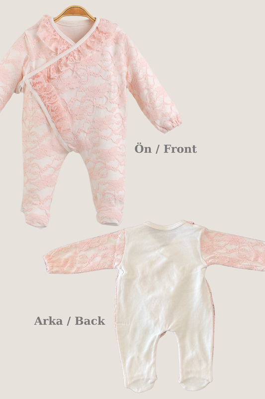Royale Lace 3 Parça Dantelli Hastane Çıkışı Seti-Pembe