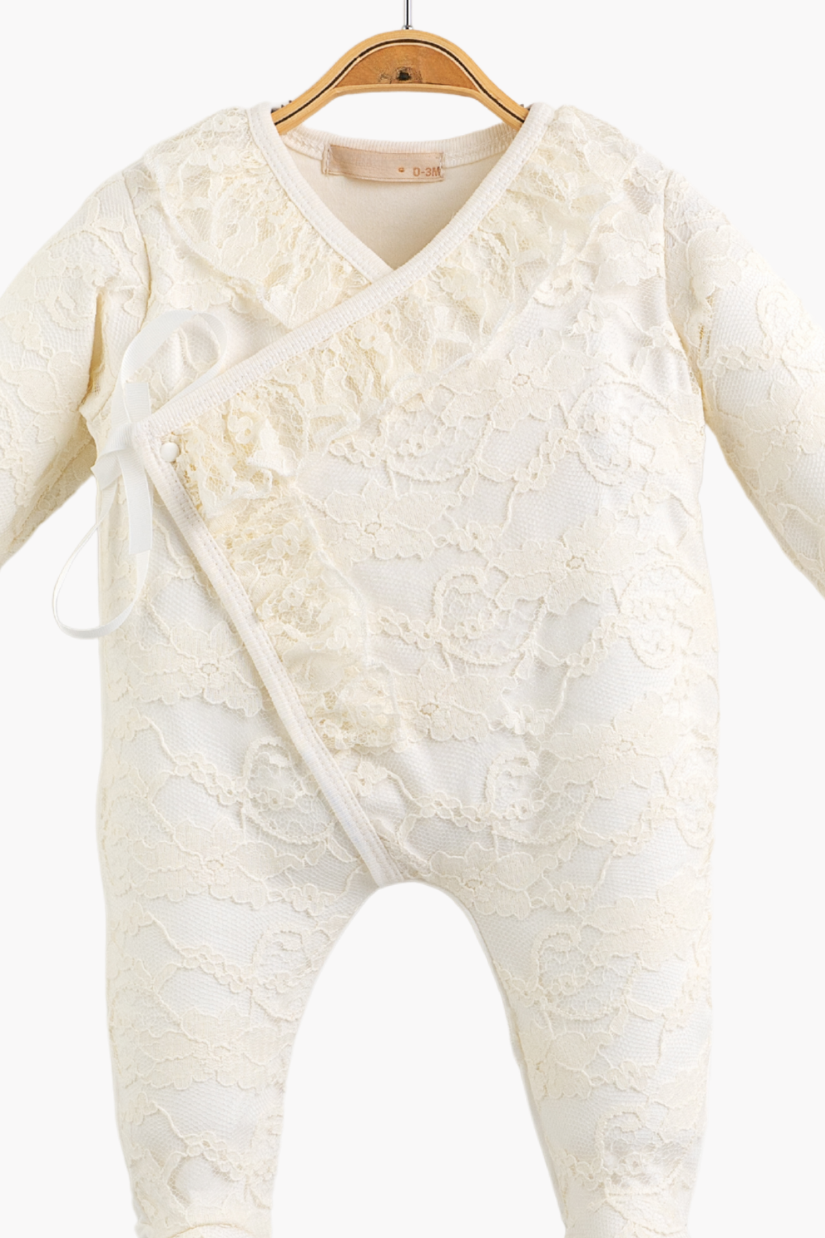 Royale Lace 3 Parça Dantelli Hastane Çıkışı Seti-Ekru