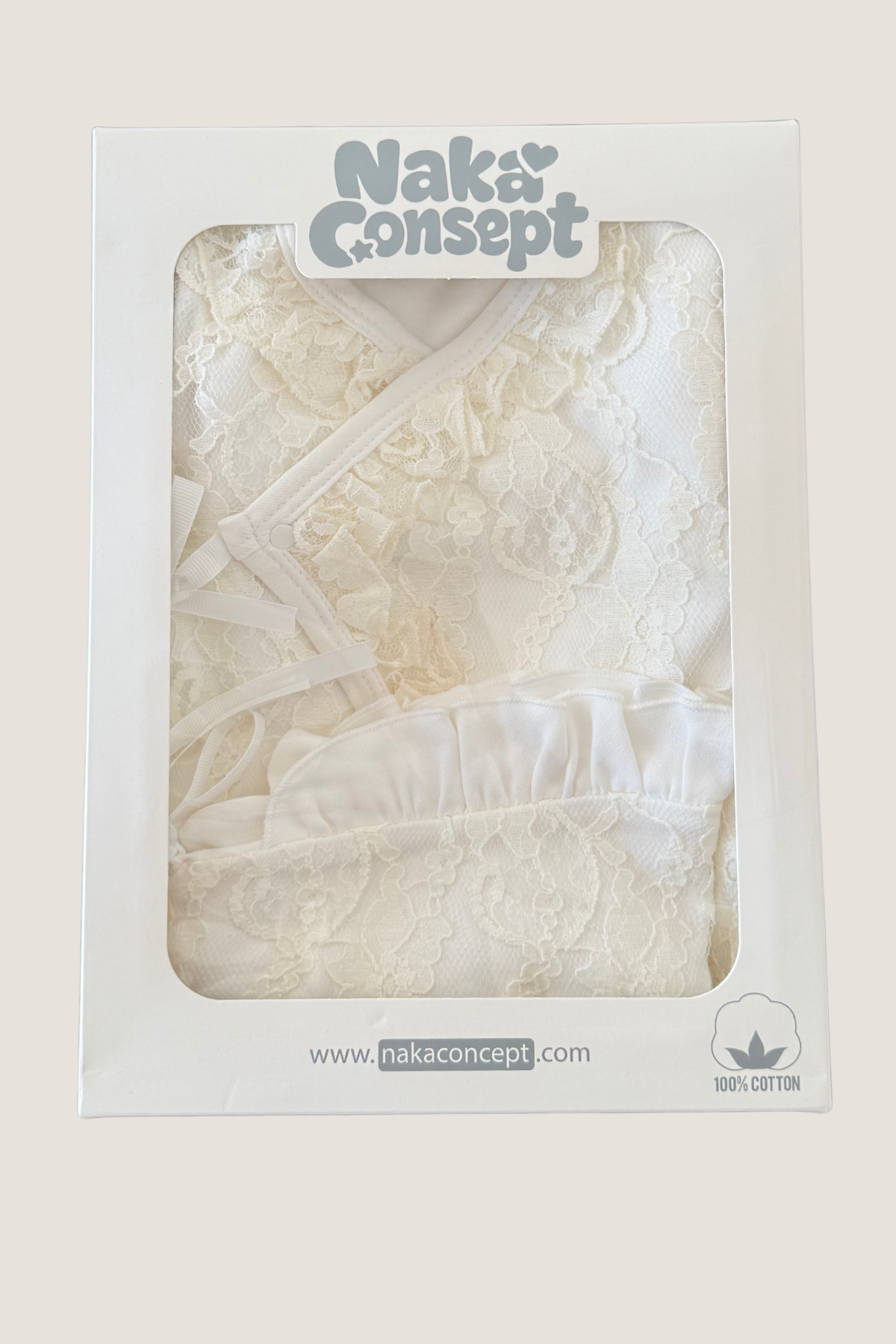 Royale Lace 3 Parça Dantelli Hastane Çıkışı Seti-Ekru