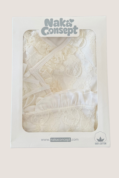 Royale Lace 3 Parça Dantelli Hastane Çıkışı Seti-Ekru