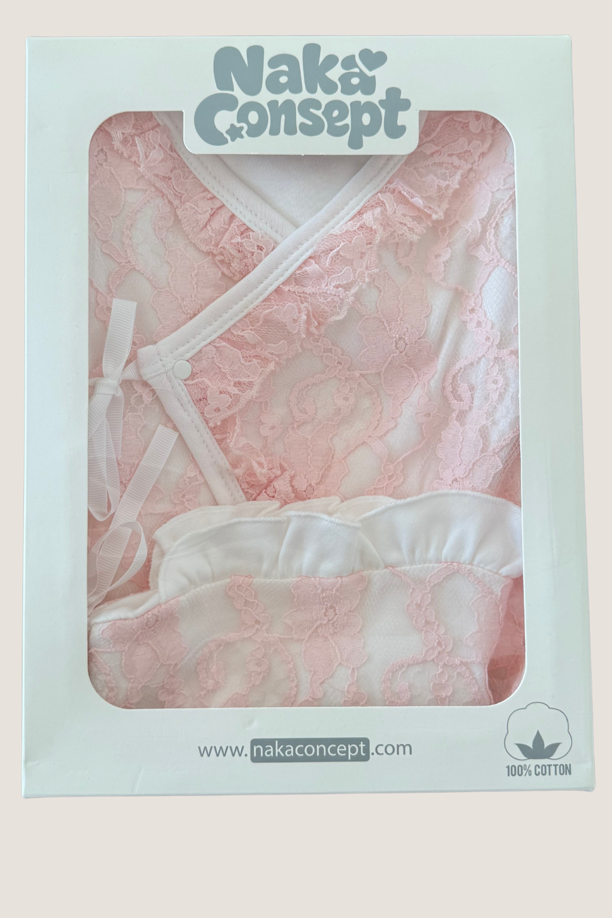 Royale Lace 3 Parça Dantelli Hastane Çıkışı Seti-Pembe