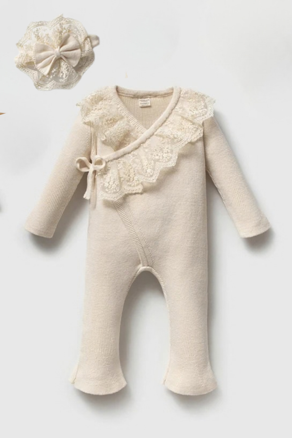 Lumina Premium Lace Knit Yenidoğan Hastane Çıkış Seti 6 Parça- Krem
