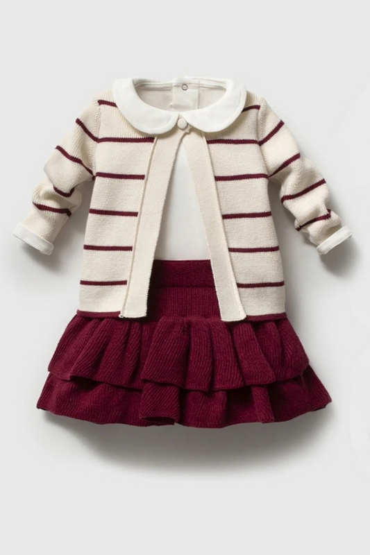 Willow 3 Parça Kız Bebek Triko Takım / Bordo