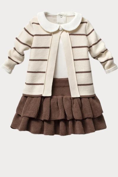 Willow 3 Parça Kız Bebek Triko Takım / Kahverengi