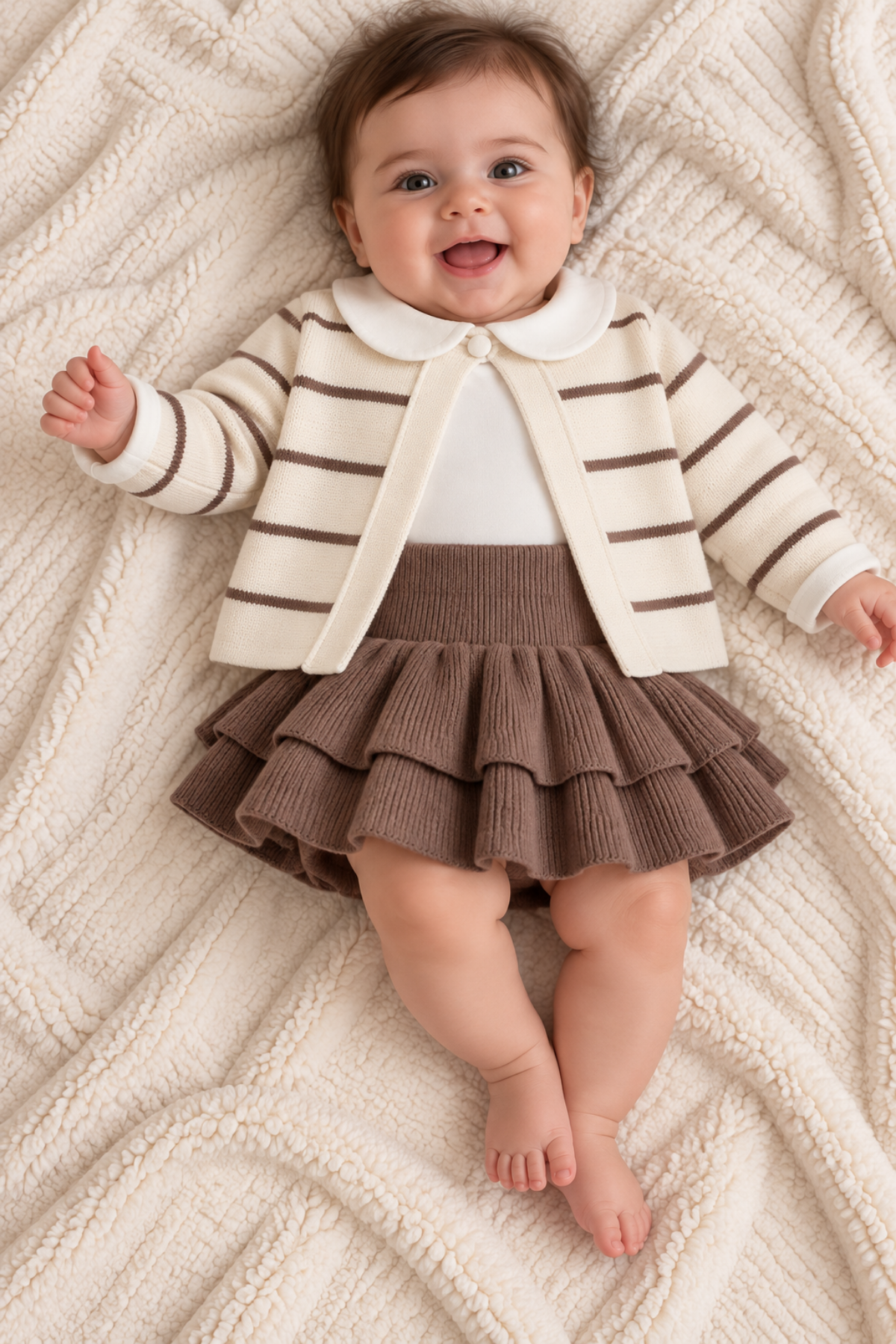 Willow 3 Parça Kız Bebek Triko Takım / Kahverengi