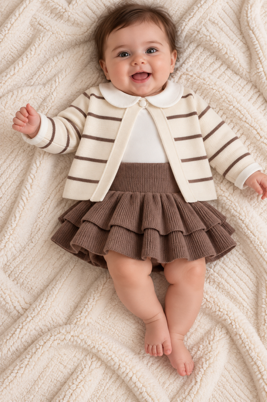 Willow 3 Parça Kız Bebek Triko Takım / Kahverengi
