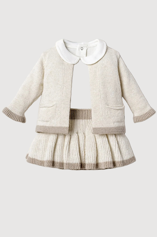 Little Daisy 3 Parça Kız Bebek Triko Takım/ Krem