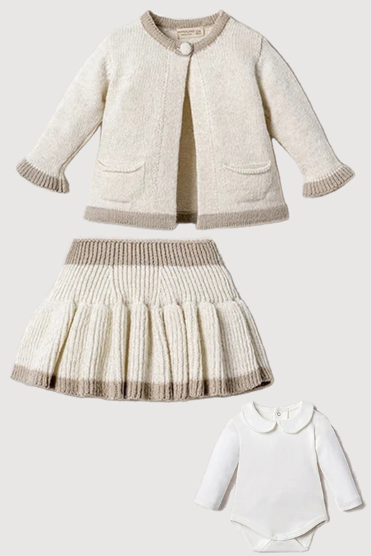 Little Daisy 3 Parça Kız Bebek Triko Takım/ Krem