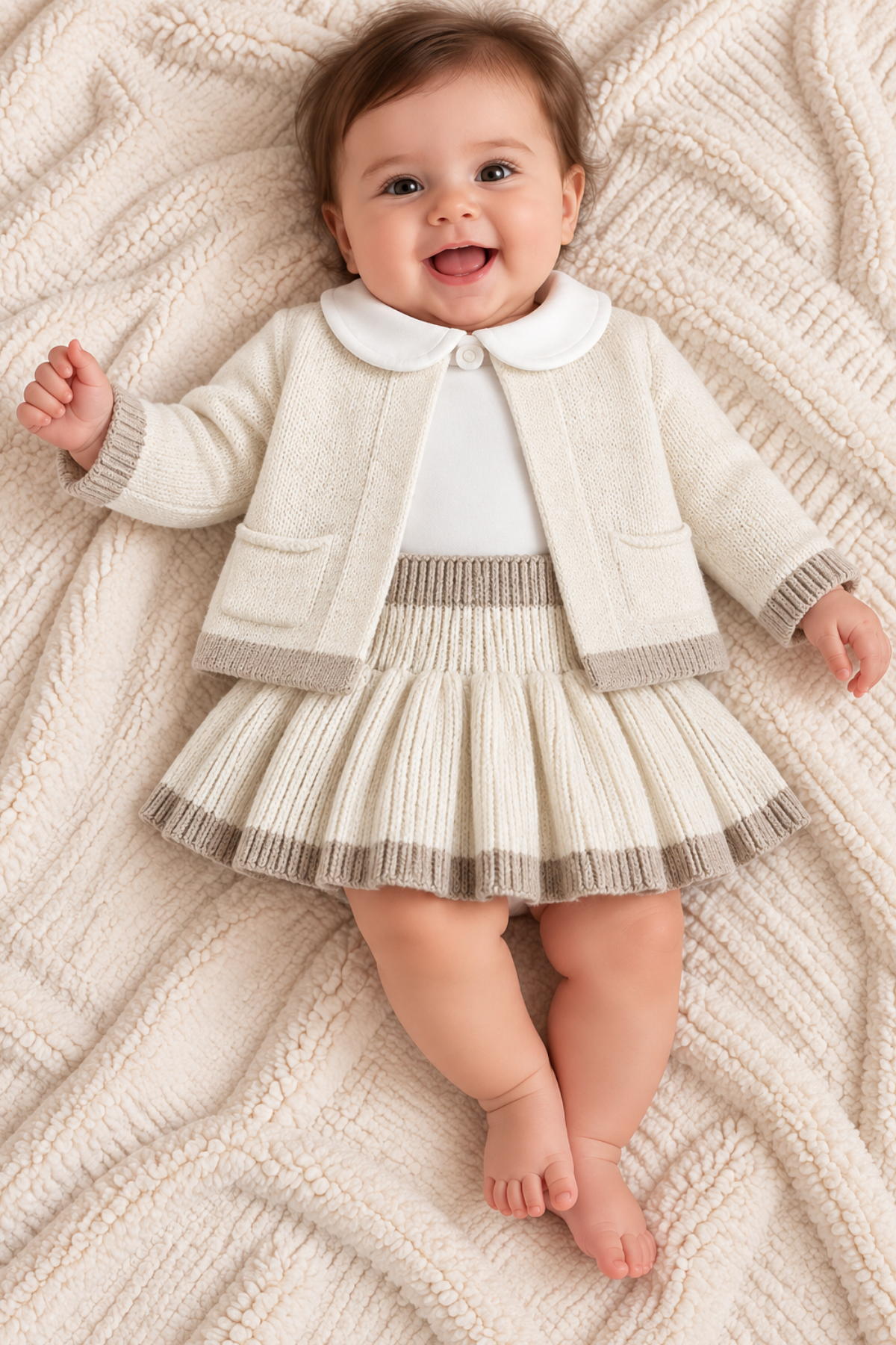 Little Daisy 3 Parça Kız Bebek Triko Takım/ Krem