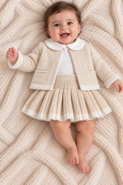 Little Daisy 3 Parça Kız Bebek Triko Takım/ Bej