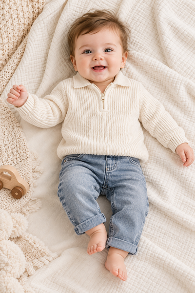 Little Oliver 2 Parça Erkek Bebek Triko & Denim Takım