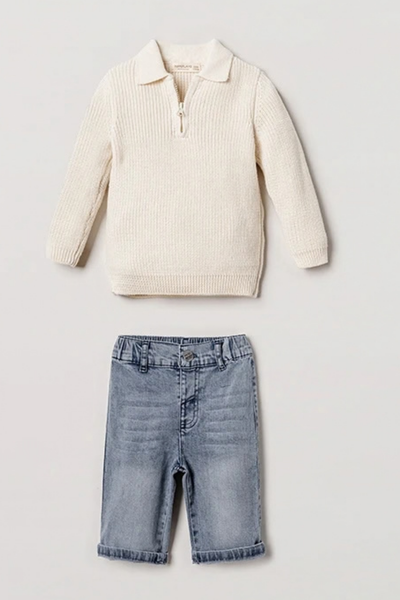 Little Oliver 2 Parça Erkek Bebek Triko & Denim Takım