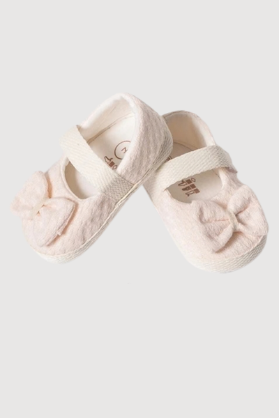 Little Bow Fiyonklu Triko Yenidoğan Bebek Ayakkabısı- Pembe