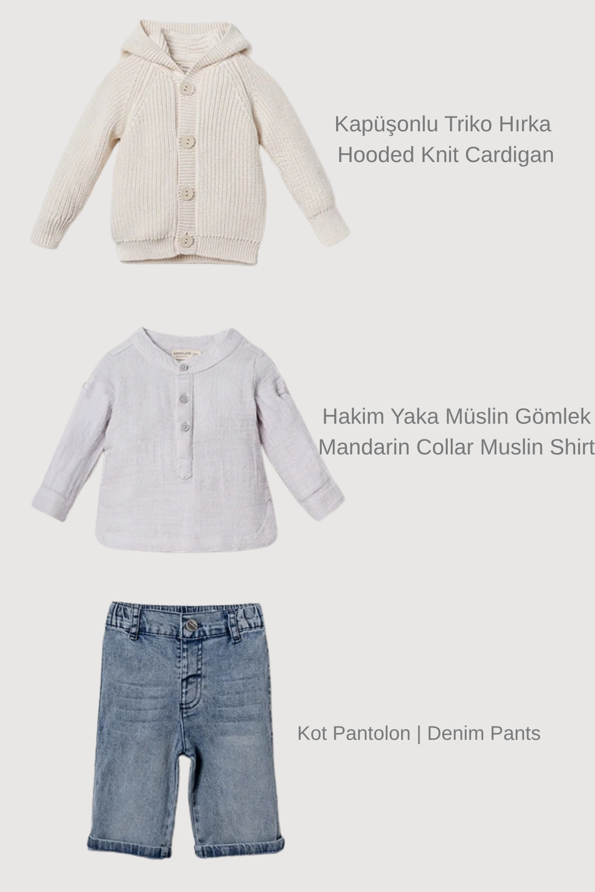 Little Rowan 3 Parça Erkek Bebek Premium Takım / Gri
