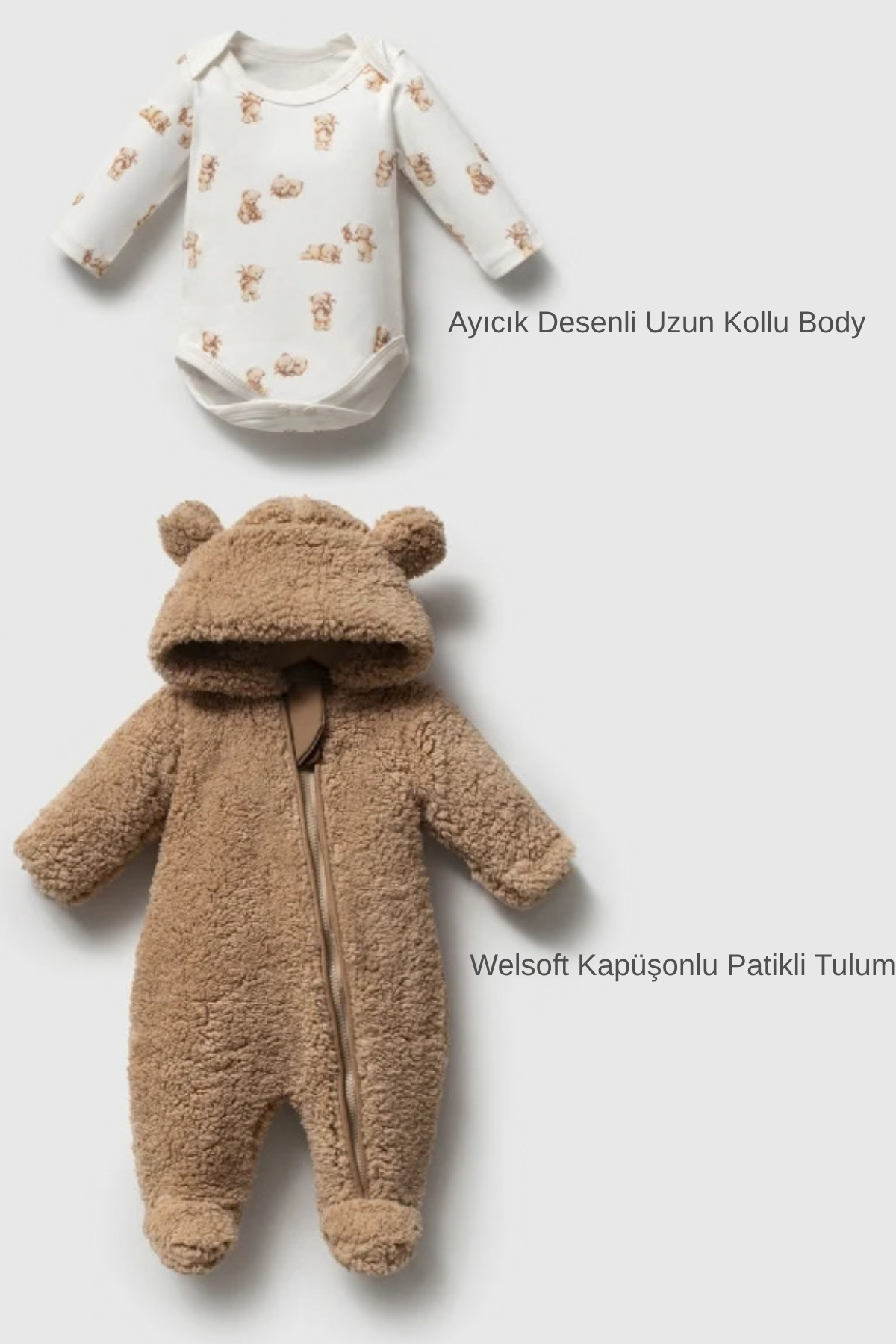 Cozy Teddy 2 Parça Welsoft Bebek Tulum Seti- Kahverengi