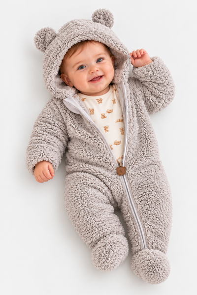 Cozy Teddy 2 Parça Welsoft Bebek Tulum Seti- Gri