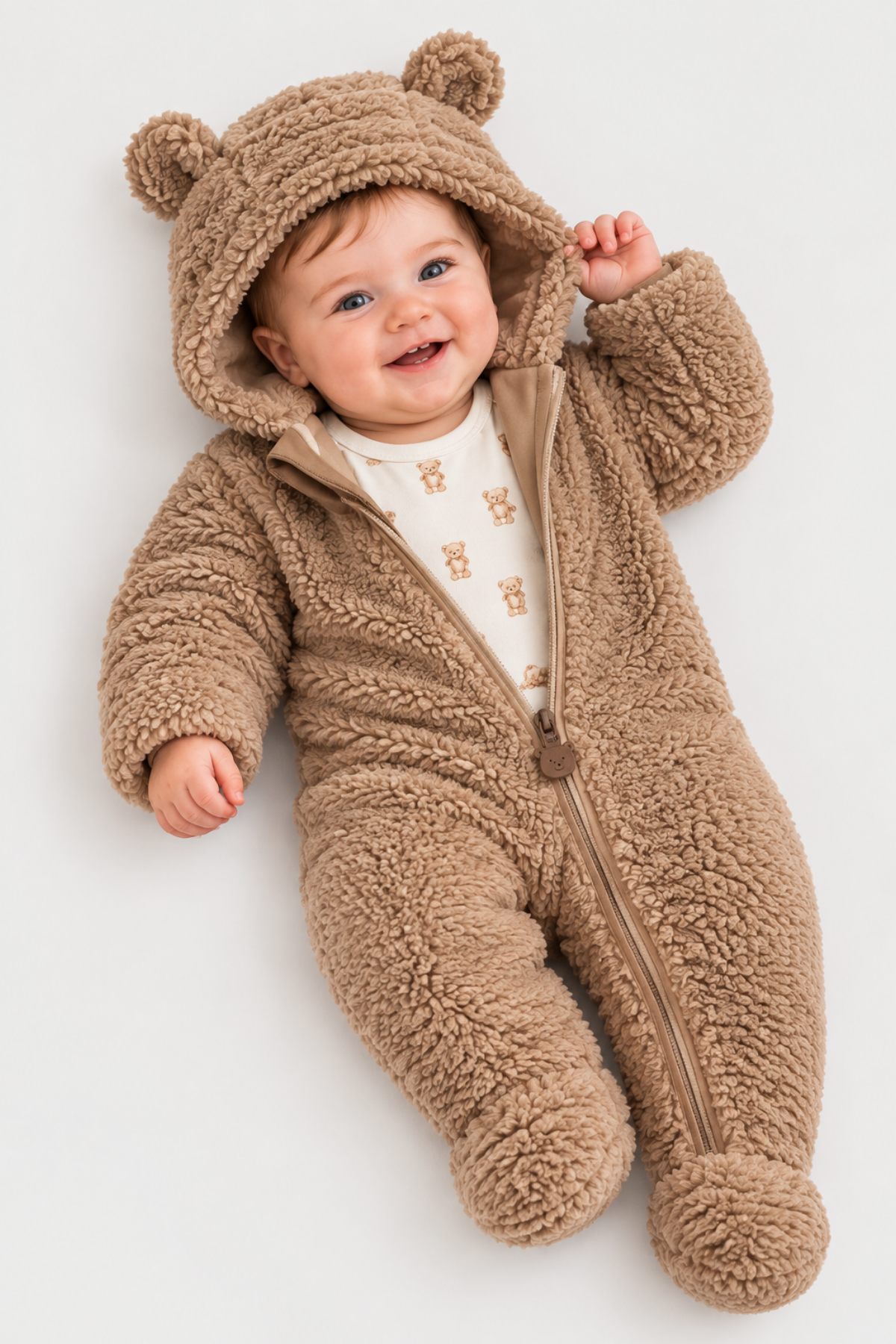Cozy Teddy 2 Parça Welsoft Bebek Tulum Seti- Kahverengi