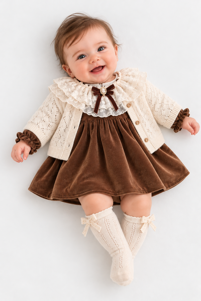 Petit Noelle 3 Parça Kadife Kız Bebek Takımı