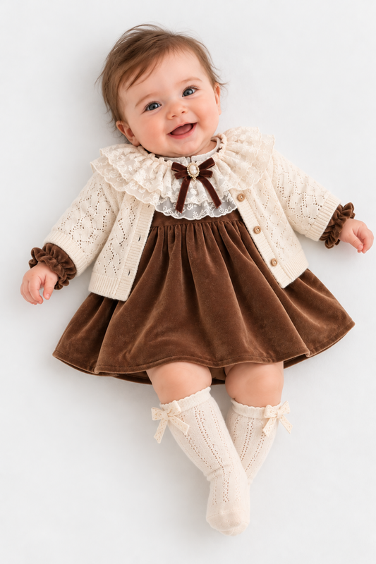 Petit Noelle 3 Parça Kadife Kız Bebek Takımı