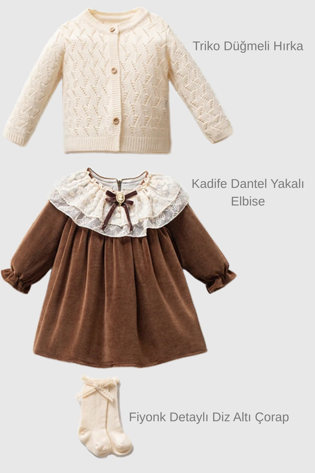 Petit Noelle 3 Parça Kadife Kız Bebek Takımı