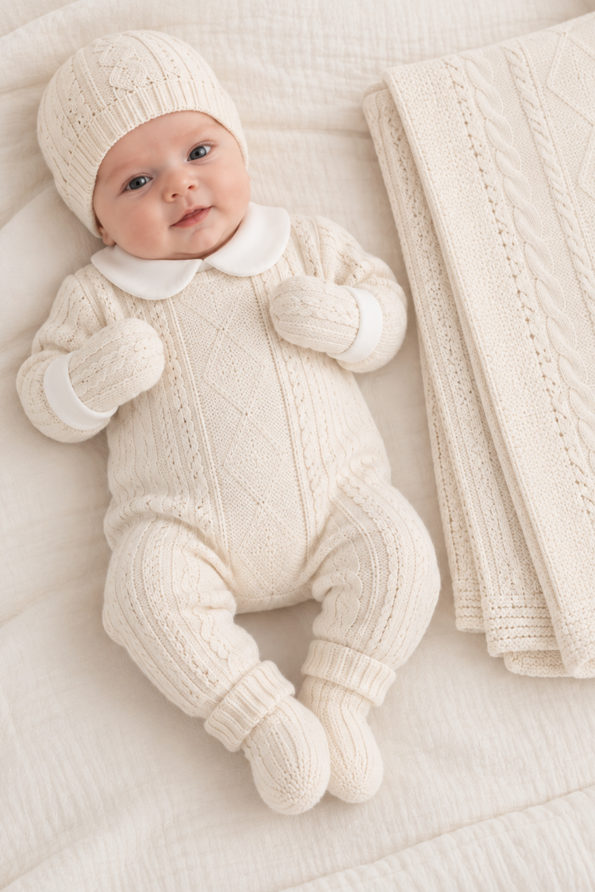 Pure Love 6 Parça Unisex Triko Hastane Çıkış Seti/ Ekru