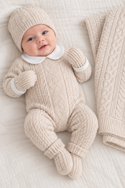 Pure Love 6 Parça Unisex Triko Hastane Çıkış Seti/ Bej