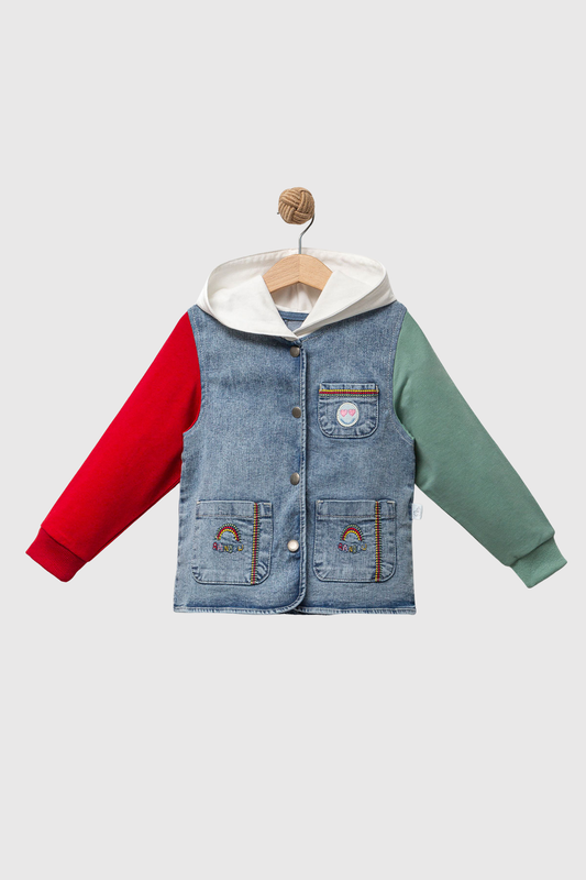 Happy Rainbow Kapüşonlu Denim Çocuk Ceket