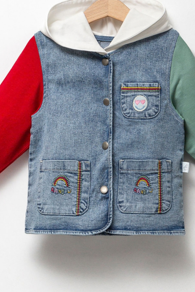 Happy Rainbow Kapüşonlu Denim Çocuk Ceket