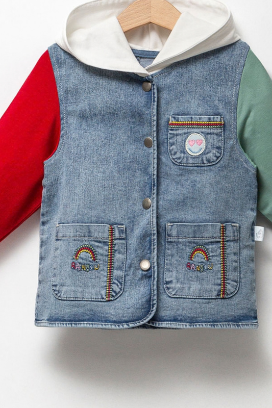 Happy Rainbow Kapüşonlu Denim Çocuk Ceket
