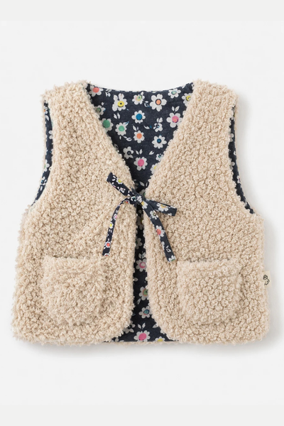 Cozy Bloom Çiçek Detaylı Peluş Çocuk Yelek / Krem