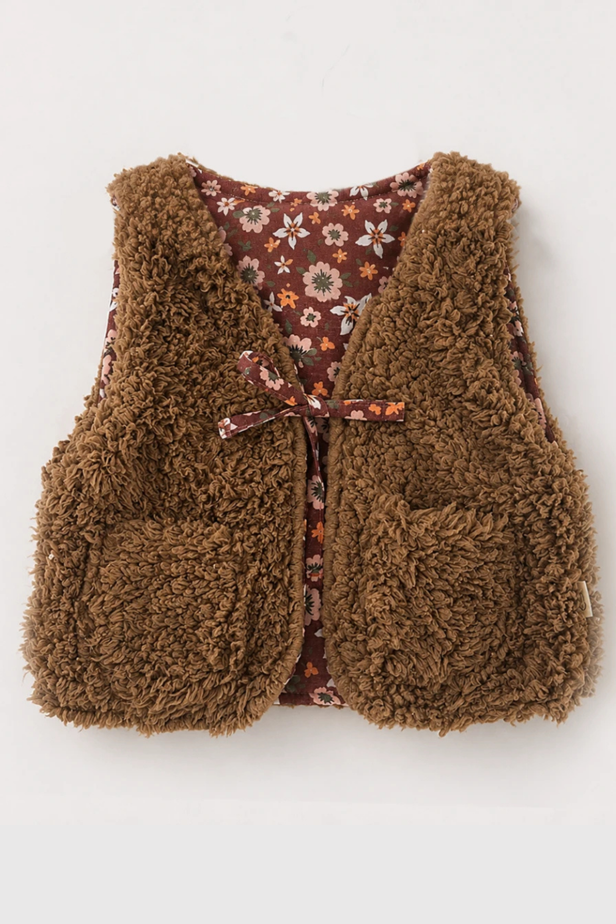 Cozy Bloom Çiçek Detaylı Peluş Çocuk Yelek / Kahverengi