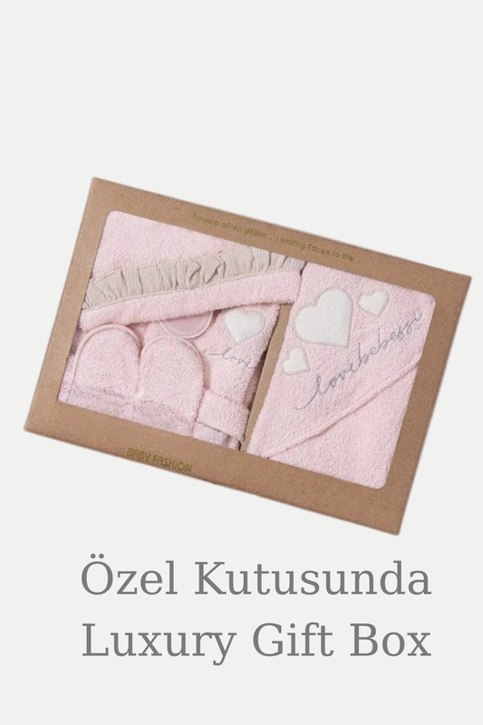 Sweet Love 3 Parça Kutulu Bebek Bornoz Seti / Pembe