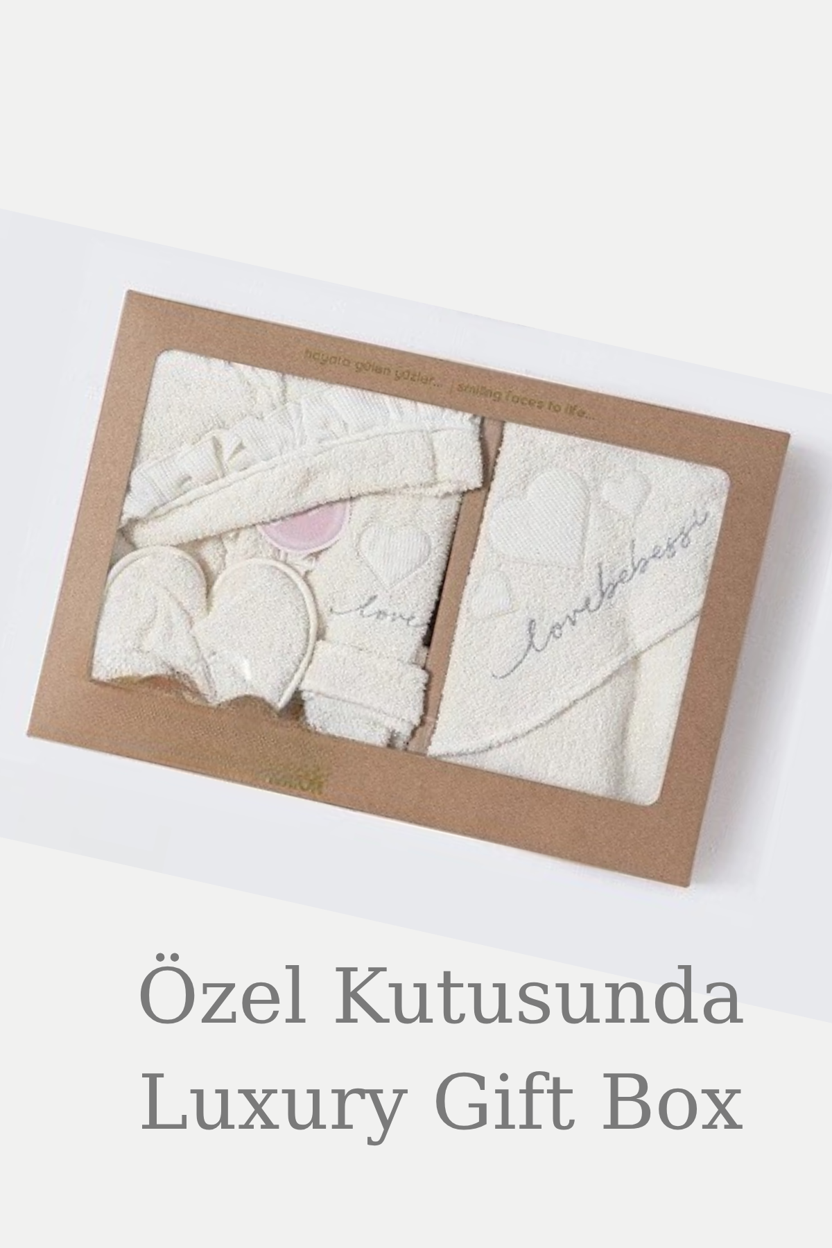 Sweet Love 3 Parça Kutulu Bebek Bornoz Seti / Ekru