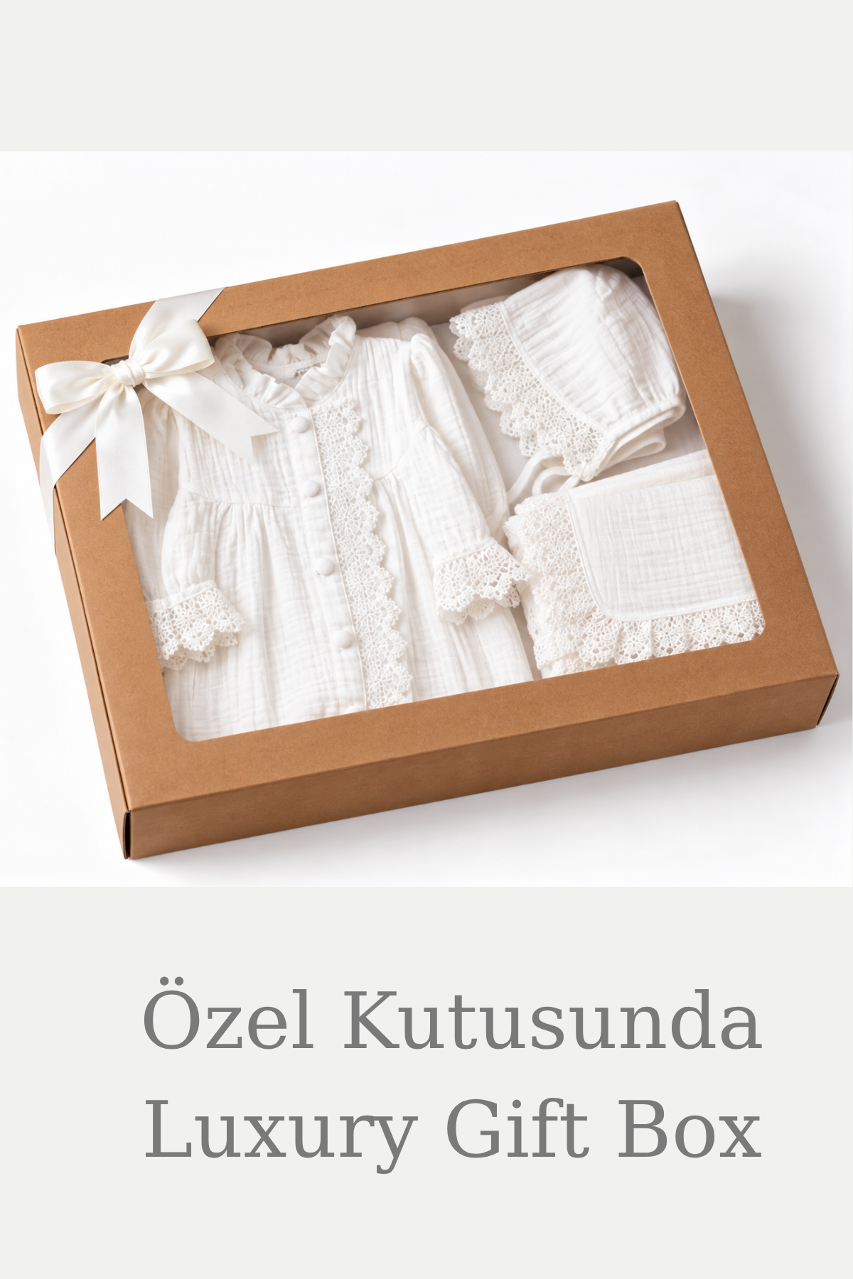 Pure Lace 3 Parça Müslin Yenidoğan Hastane Çıkış Seti