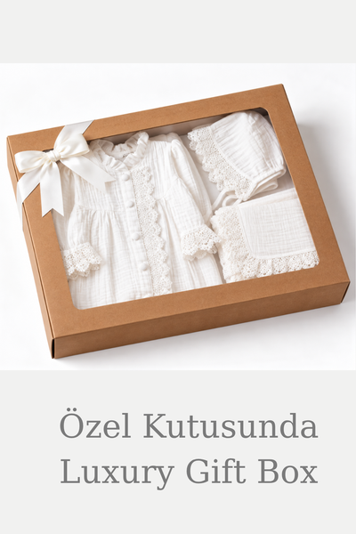 Pure Lace 3 Parça Müslin Yenidoğan Hastane Çıkış Seti