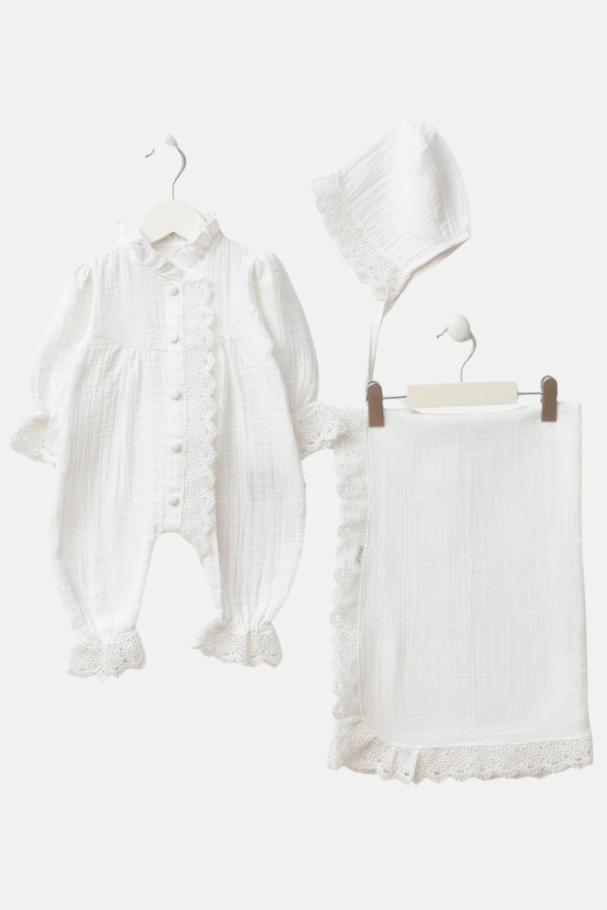Pure Lace 3 Parça Müslin Yenidoğan Hastane Çıkış Seti