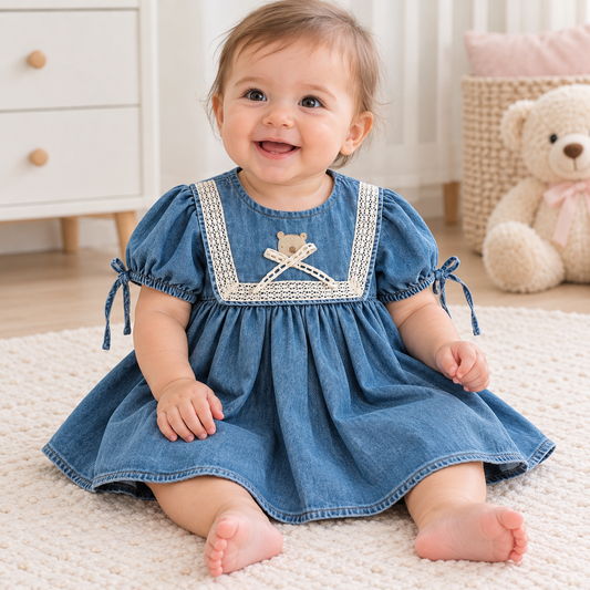 ''Denim Dream'' Kopanaki Yaka Kız Bebek Kot Elbisesi