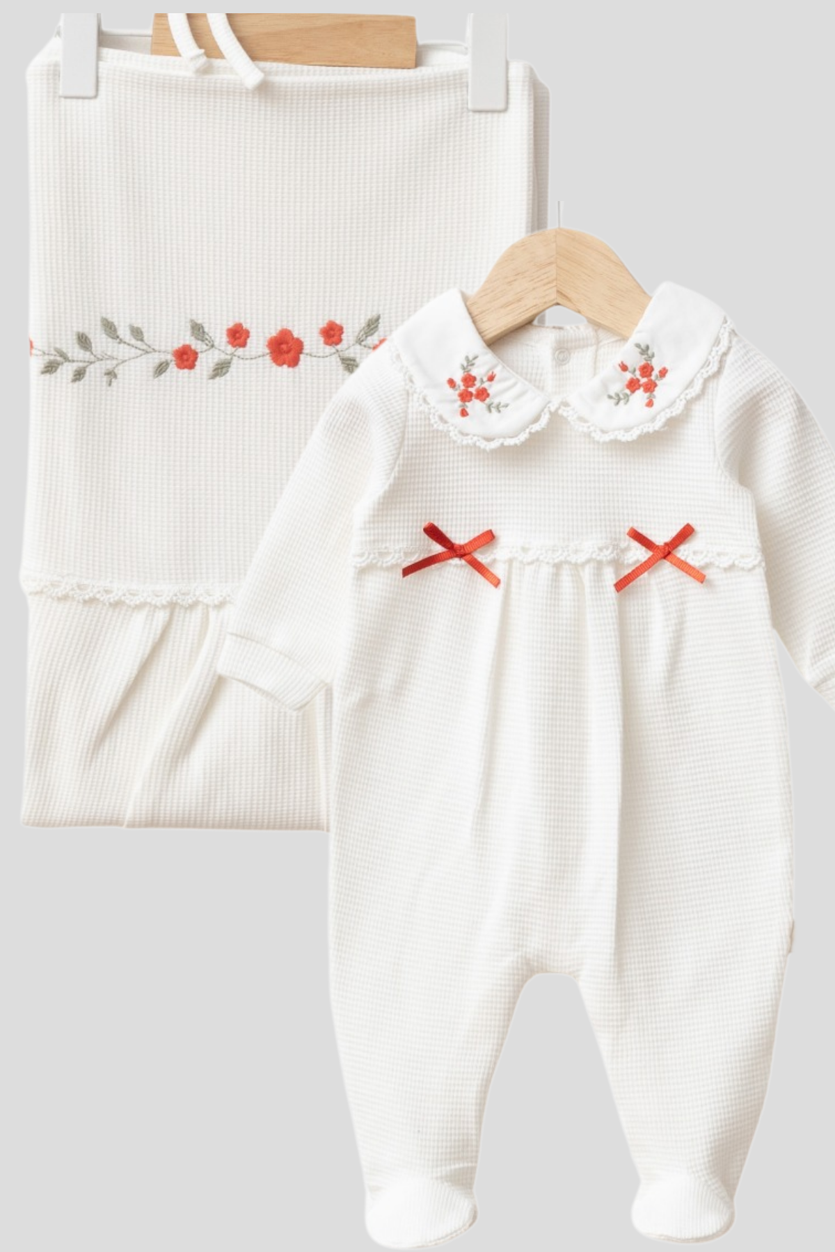 Mirel Natural Set Kız Bebek Hastane Çıkışı 4 Parça- Beyaz