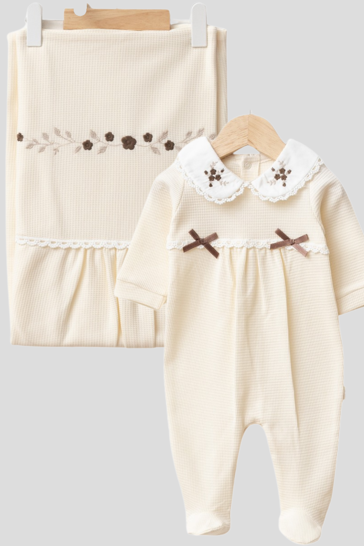 Mirel Natural Set Kız Bebek Hastane Çıkışı 4 Parça- Krem