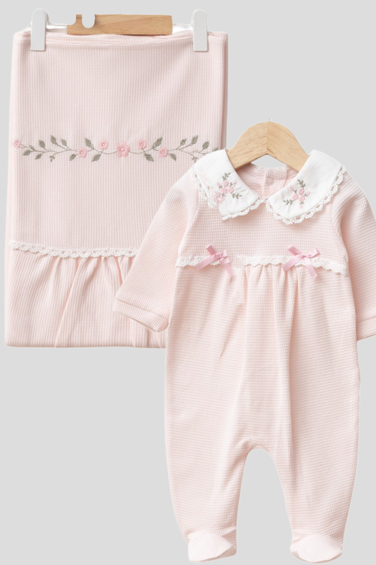 Mirel Natural Set Kız Bebek Hastane Çıkışı 4 Parça- Pembe