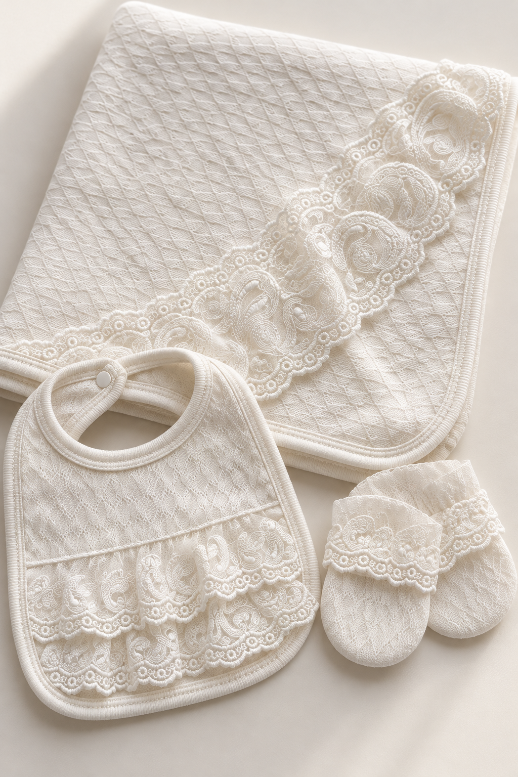 Pearl Lace Jakarlı Dantel Detaylı 5 Parça Kız Bebek Hastane Çıkışı Seti