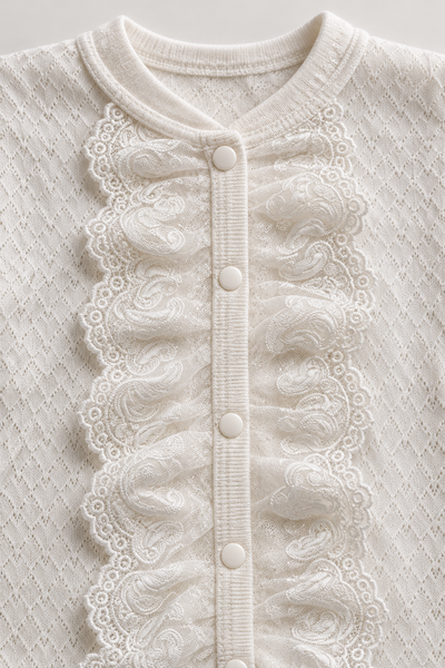 Pearl Lace Jakarlı Dantel Detaylı 5 Parça Kız Bebek Hastane Çıkışı Seti