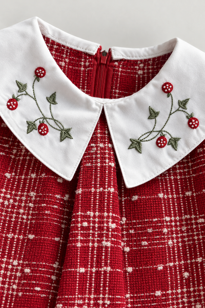 Red Elegance Nakışlı Yakalı Çoraplı Kız Bebek Elbise Seti