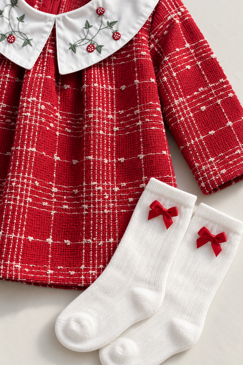 Red Elegance Nakışlı Yakalı Çoraplı Kız Bebek Elbise Seti
