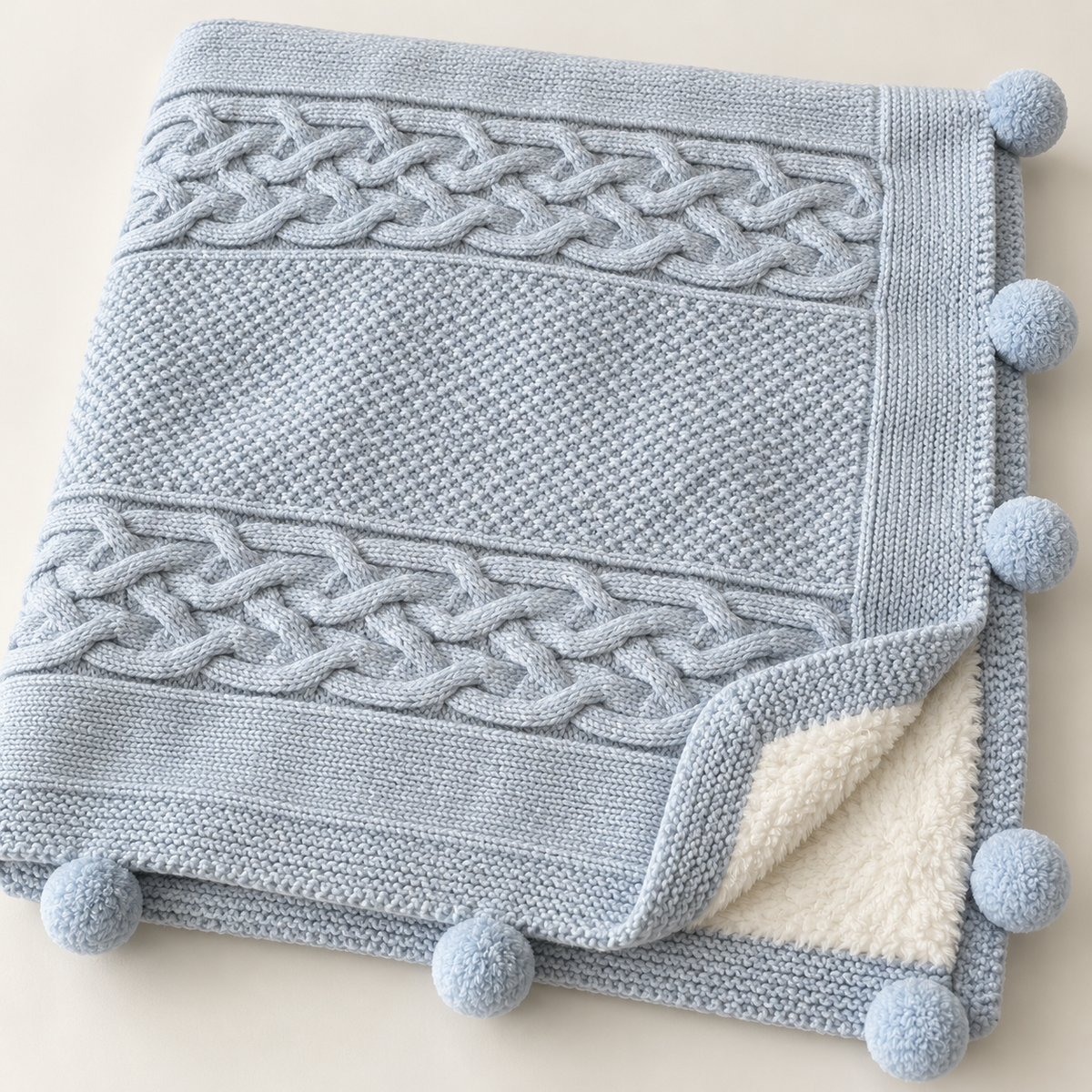 Cozy Knit Welsoft Astarlı Ponponlu Triko Bebek Battaniyesi