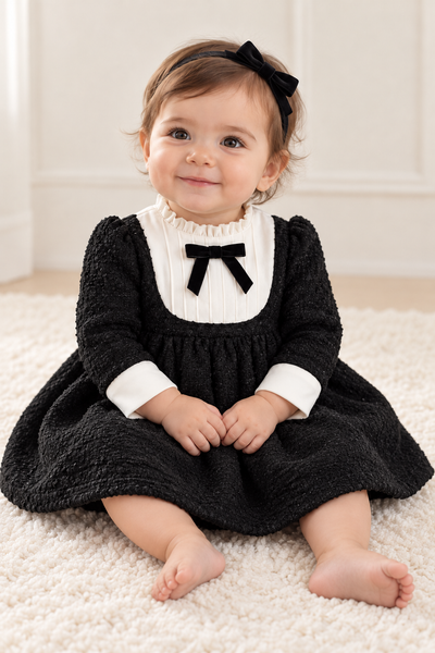 Siyah İnci Black Pearl Saç Bantlı Kız Bebek Elbise Seti